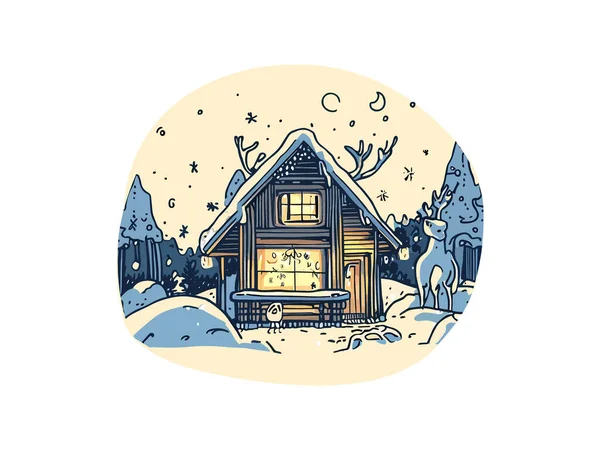 Watercolor Illustration Cabin Forest Snow Vector Clipart Image White Background — Stock Vector