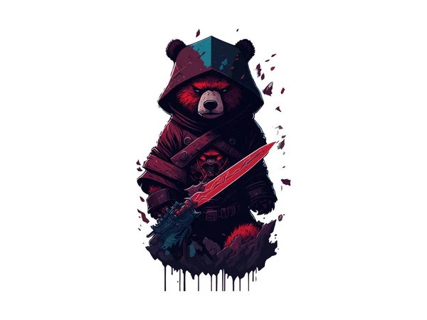 Εικονογράφηση Ενός Κακού Ninja Αρκούδα Αιχμαλωσία Πρόσωπο Και Απειλητικό Έργο — Διανυσματικό Αρχείο