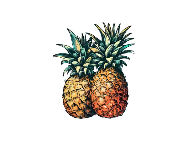 Stile Vintage Illustrazione Vettoriale Ananas Concetto Estivo Kawaii Isolato Sfondo — Vettoriale Stock