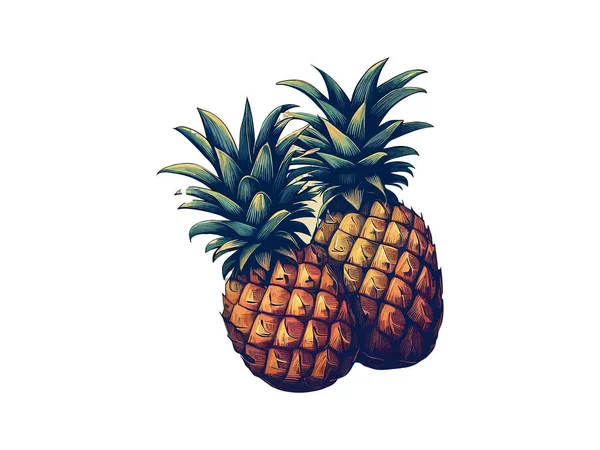 Stile Vintage Illustrazione Vettoriale Ananas Concetto Estivo Kawaii Isolato Sfondo — Vettoriale Stock