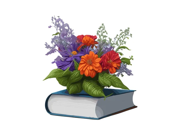 Vector Illustratie Boeken Versierd Met Bloemen Geïsoleerd Witte Achtergrond — Stockvector