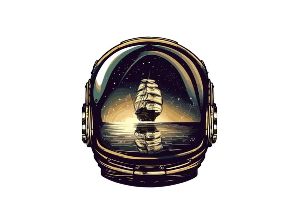 ヘルメット天文学における古い帆船の反射 — ストックベクタ