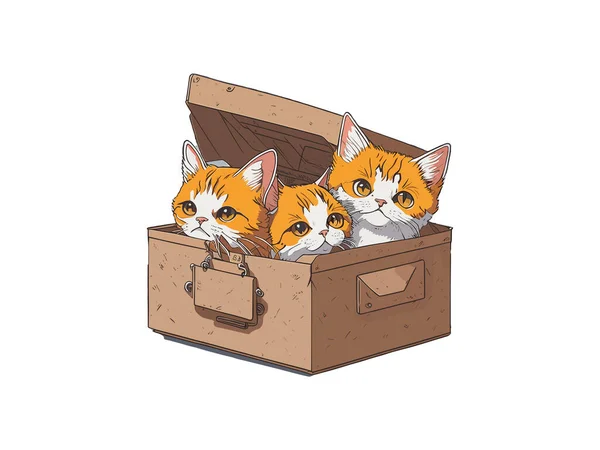 Niedliche Katze Vector Illustration Box Mit Blumen Dekoriert — Stockvektor