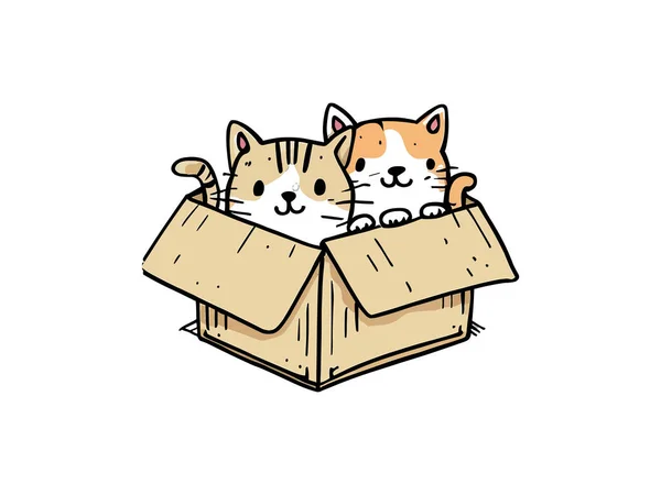 Cute Cat Vector Illustration Κουτί Διακοσμημένο Λουλούδια — Διανυσματικό Αρχείο