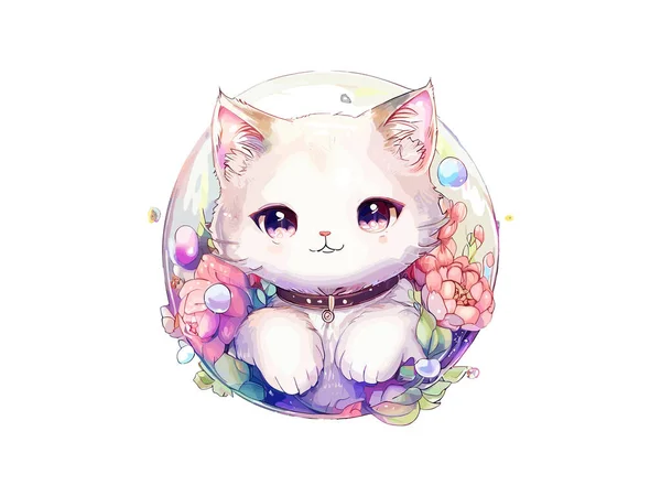 かわいい猫のベクターのイラスト 丸い泡の花 — ストックベクタ