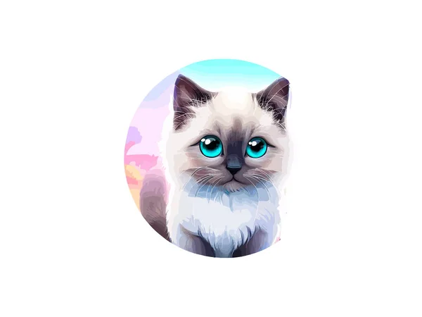 Cute Cat Vector Illustration Ρεαλιστική Ακουαρέλα — Διανυσματικό Αρχείο