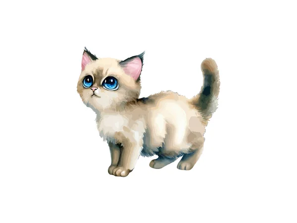 Roztomilý Cat Vector Ilustrace Realistický Akvarel — Stockový vektor