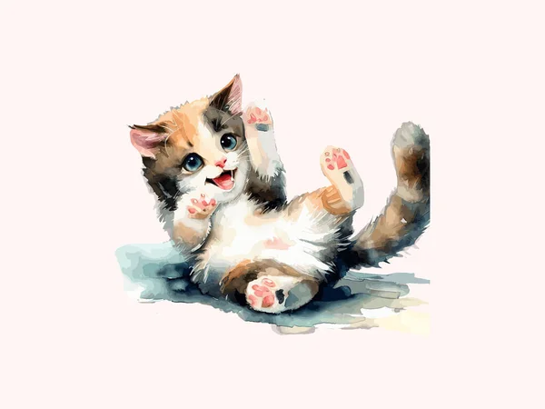 Roztomilý Cat Vector Ilustrace Realistický Akvarel — Stockový vektor