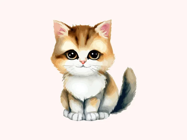 Cute Cat Wektor Ilustracji Realistyczny Akwarela — Wektor stockowy