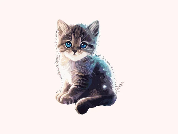 Cute Cat Vector Illustration Realistic Watercolor — Stock Vector