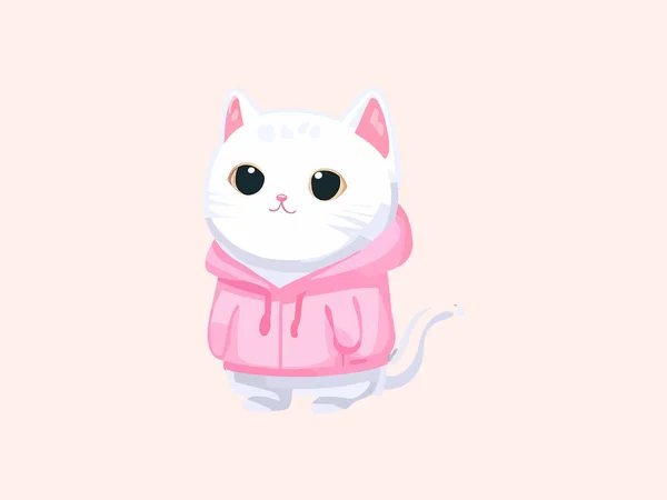 ピンクのセーターの中の可愛い白猫 おかしい猫の服 ベクターのイラスト — ストックベクタ