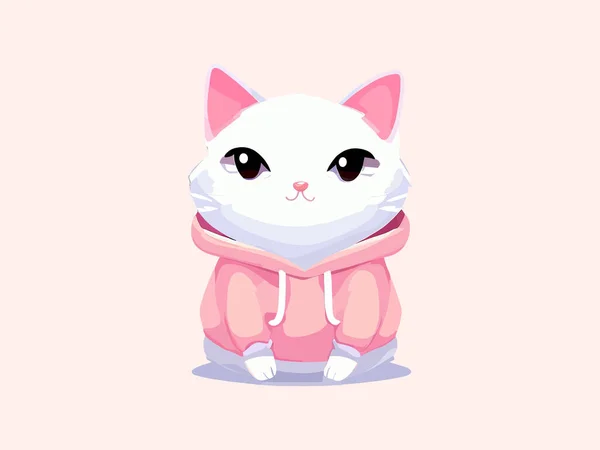 Cute White Cat Pink Sweater Funny Cat Clothes Vector Illustration — Stock Vector