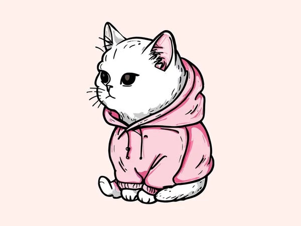 Roztomilá Bílá Kočka Růžovém Svetru Vtipná Kočka Šatech Vektorová Ilustrace — Stockový vektor