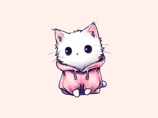 Gato Branco Bonito Uma Camisola Rosa Gato Engraçado Roupas Ilustração —  Vetores de Stock