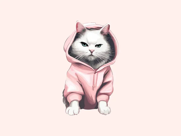 Een Schattige Witte Kat Een Roze Trui Grappige Kat Kleding — Stockvector