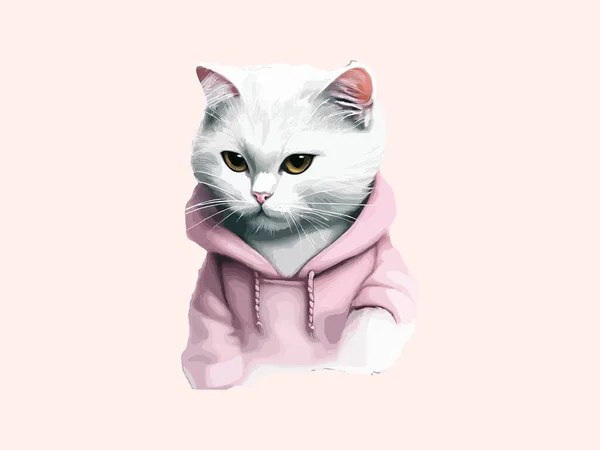 ピンクのセーターの中の可愛い白猫 おかしい猫の服 ベクターのイラスト — ストックベクタ