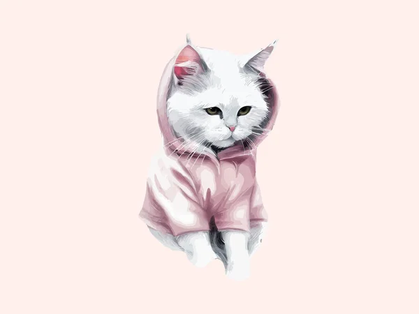 Lindo Gato Blanco Suéter Rosa Gato Divertido Ropa Ilustración Vectorial — Archivo Imágenes Vectoriales