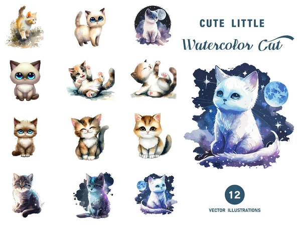 stock vector Cute Baby Watercolor Cats Set Clip Art