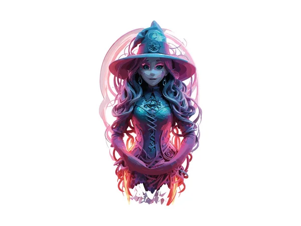 Fata Vrăjitoare Acuarelă Decorată Flori Dovleci Conceptul Halloween Ilustrație Vector — Vector de stoc