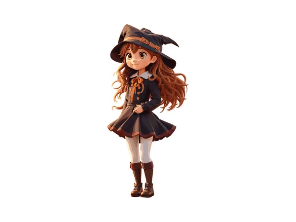 Karakter Cute Witch Dihiasi Dengan Bunga Dan Labu Konsep Halloween - Stok Vektor