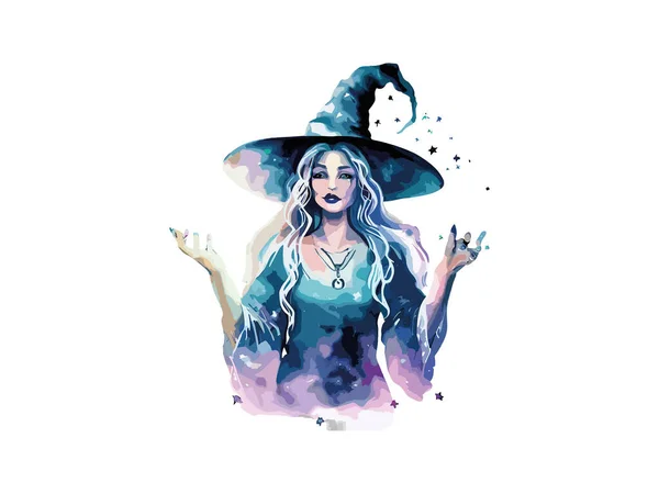 グラフィックイラスト アニメスタイルの魔女 ハロウィーンのテーマクリッパーによって装飾された白い背景にかわいい魔女ガール — ストックベクタ