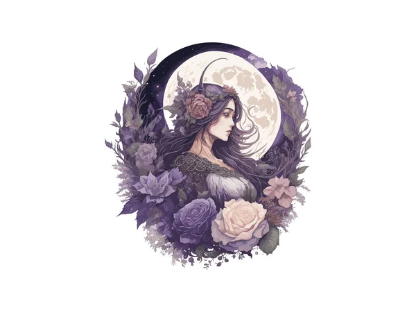 Akvarell Boszorkány Sötét Erdőben Körül Fák Virágok Vektor Illusztráció Előfizetői — Stock Vector