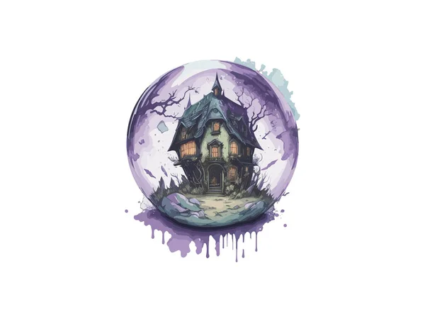 Strašidelný Horor Dům Magii Křišťálové Koule Akvarel Vektor Ilustrační Kliparty — Stockový vektor