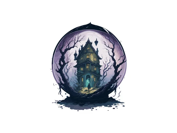 Strašidelný Horor Dům Magii Křišťálové Koule Akvarel Vektor Ilustrační Kliparty — Stockový vektor