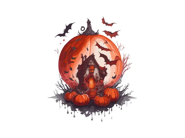 Spooky Horror House Magic Crystal Ball Watercolor Vector Illustration Clipart — Stock Vector