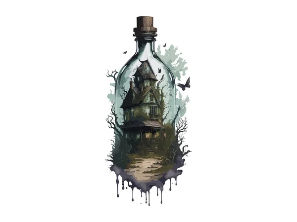 Spookachtige Horror Huis Magische Kristallen Bal Aquarel Vector Illustratie Clipart — Stockvector