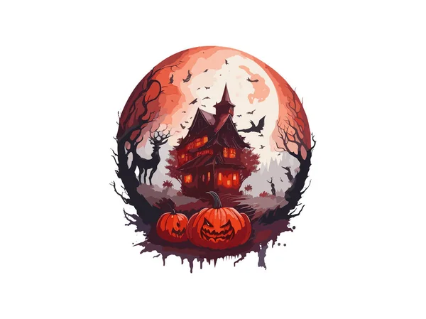 Spookachtige Horror Huis Magische Kristallen Bal Aquarel Vector Illustratie Clipart — Stockvector