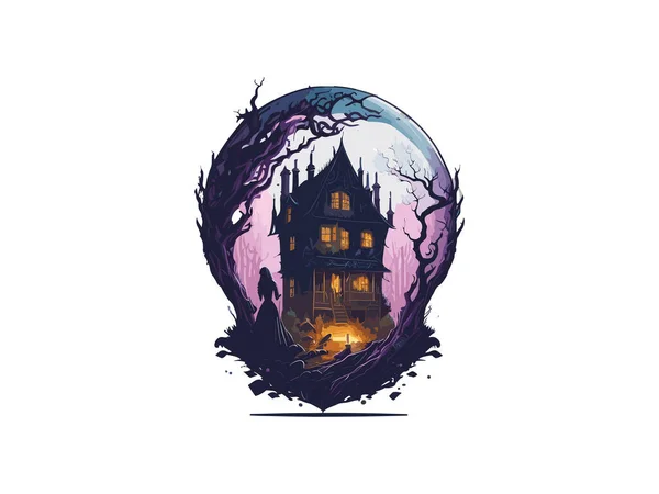 Spookachtige Horror Huis Magische Kristallen Bal Aquarel Vector Illustratie Clipart — Stockvector