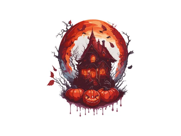 Τρομακτικό Σπίτι Τρόμου Στη Μαγεία Κρυστάλλινη Σφαίρα Υδατογραφία Διάνυσμα Εικονογράφηση — Διανυσματικό Αρχείο