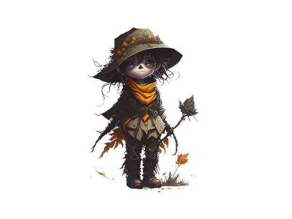 Watercolor Scarecrow Character Witch Hat Halloween Pumpkin Vector Illustration Clipart — Stock Vector