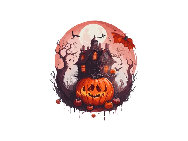 Spooky Horror House Magic Crystal Ball Watercolor Vector Illustration Clipart — Stock Vector