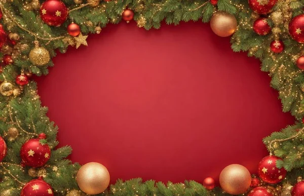 Weihnachtlicher Hintergrund Mit Tannenbaum Und Weihnachtlichen Deko Elementen Draufsicht Mit — Stockfoto