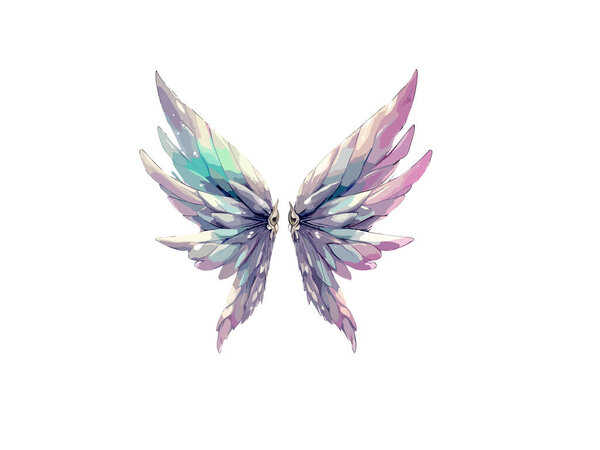 Watercolor Wings, Fairy, 3D, Vector Illustration Clipart.