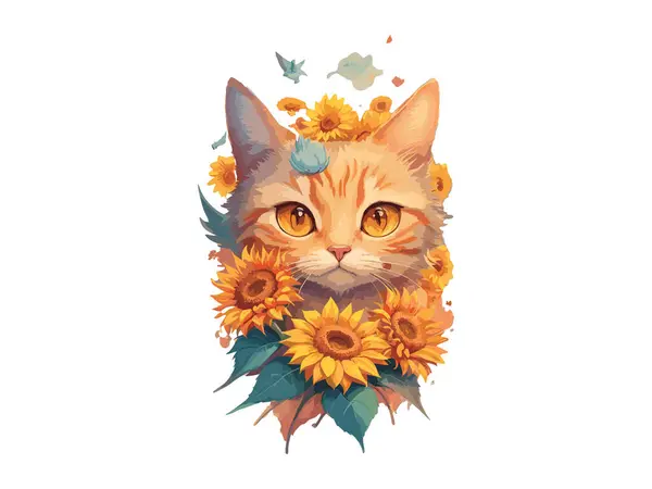 Watercolor Cute Cat Sublimation Clip Art — Stock Vector