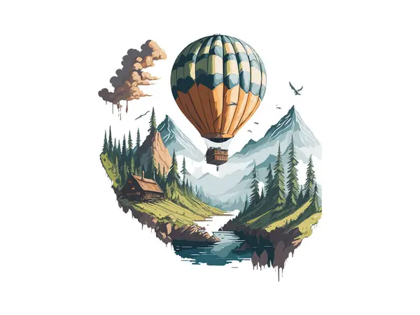Aquarell Luftballon Svg Clip Art Mit Landschaft — Stockvektor