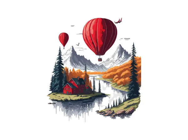 Ballon Air Aquarelle Svg Clip Art Avec Paysage — Image vectorielle