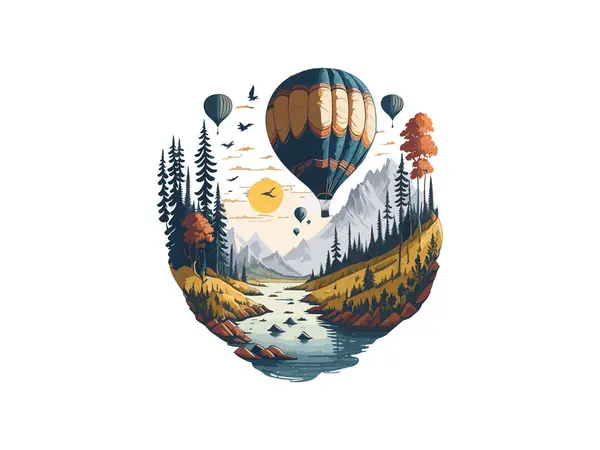 Akvarel Air Balón Svg Klip Krajinou — Stockový vektor