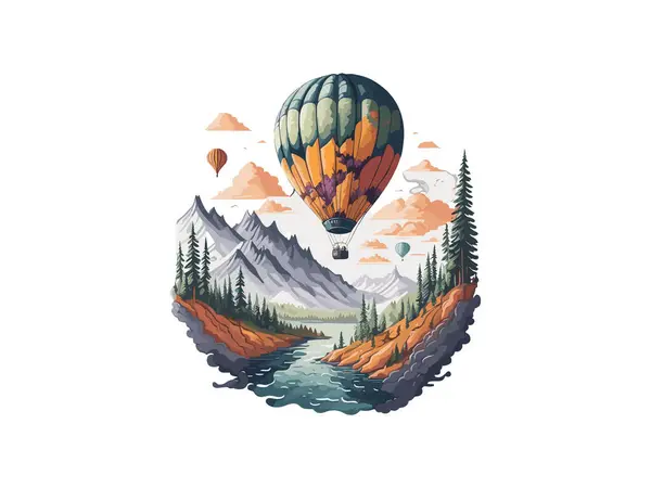 水彩空气气球剪贴艺术 与景观 — 图库矢量图片