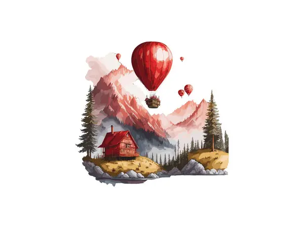 Akvarell Air Balloon Svg Clip Art Med Landskap — Stock vektor