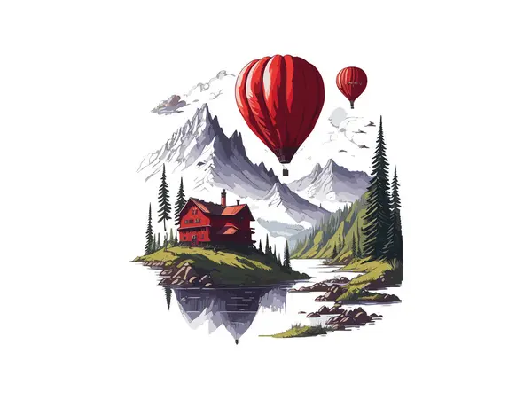 Akvarell Air Balloon Svg Clip Art Med Landskap — Stock vektor