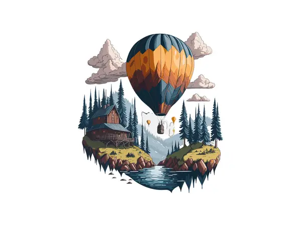 水彩空气气球剪贴艺术 与景观 — 图库矢量图片
