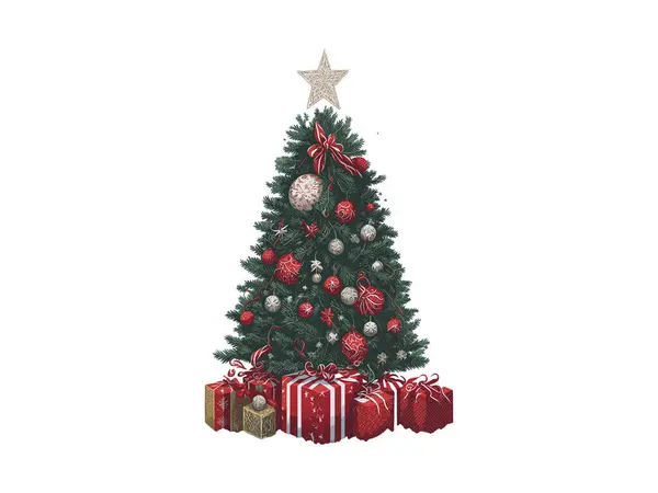 Watercolor Christmas Tree Gold Star Light Bulb Vector Illustration Merry — Stock vektor