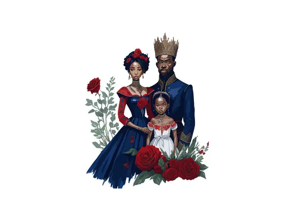 Famille Royale Couple Avec Couronne Clip Art — Image vectorielle