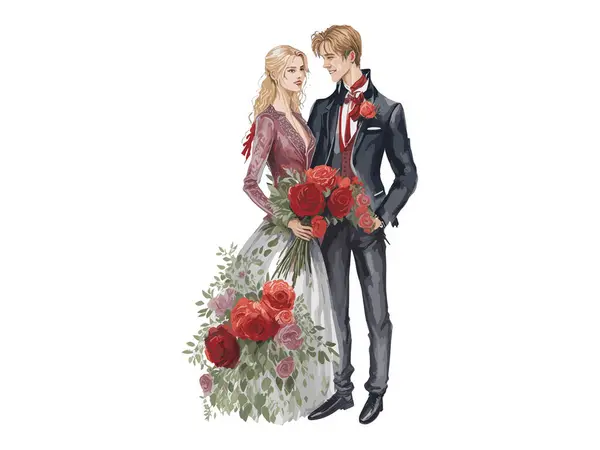 Nur Ehepaar Mit Blumen — Stockvektor