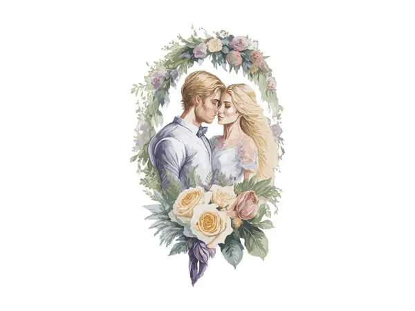 Couple Marié Avec Des Fleurs — Image vectorielle