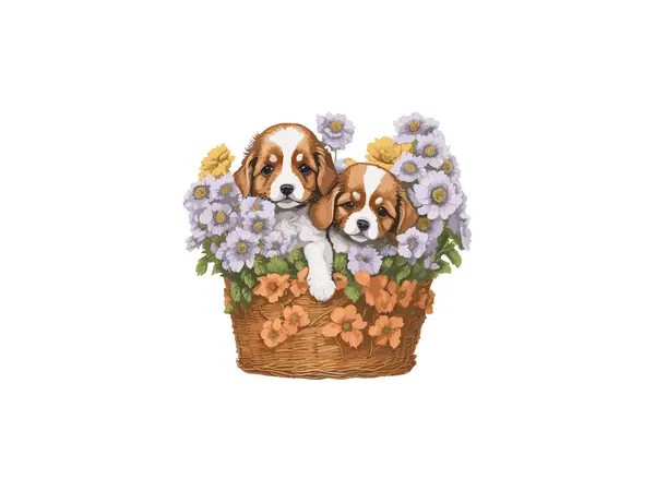 Watercolor Cute Dog Flowers — Stock Vector